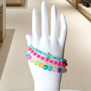 Vibrant Pink and Blue Beaded Bracelets set
